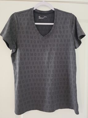 Under Armour Charcoal Grey V-Neck Logo-Print Performance Tee